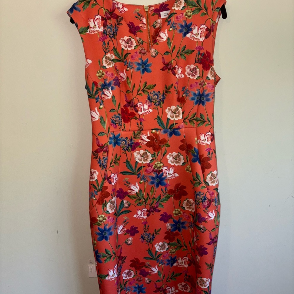 Calvin Klein Floral Orange Sleeveless Dress